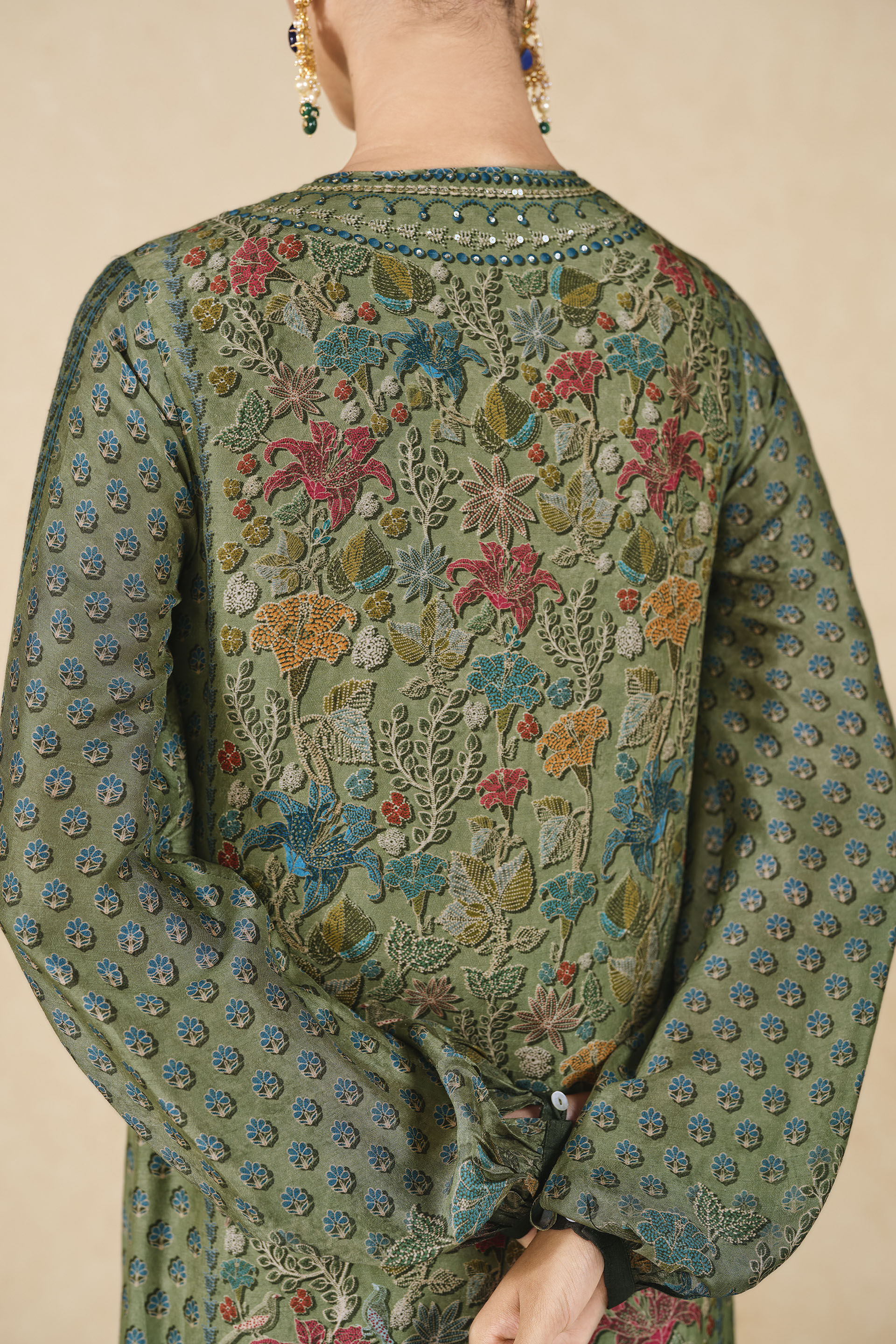 Eman Printed Silk Kaftan - Sage, Sage, image 6